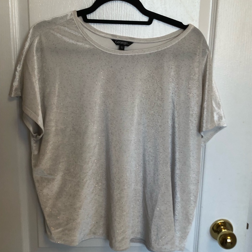 White Sparkly Short Sleeve Top